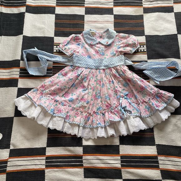 Vintage Mini World Ruffled Floral Dress. USA. 100% Cotton. Size 4T. Rare. - Picture 5 of 16